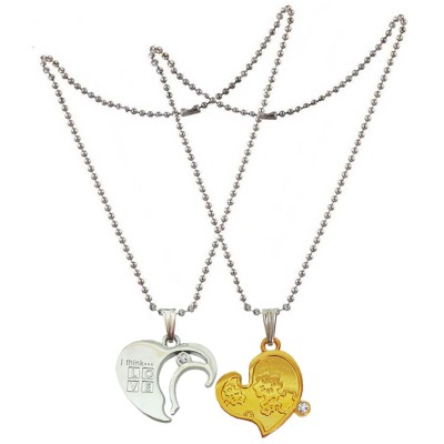 Two Pieces Couple Heart Shape Necklace by Menjewell 